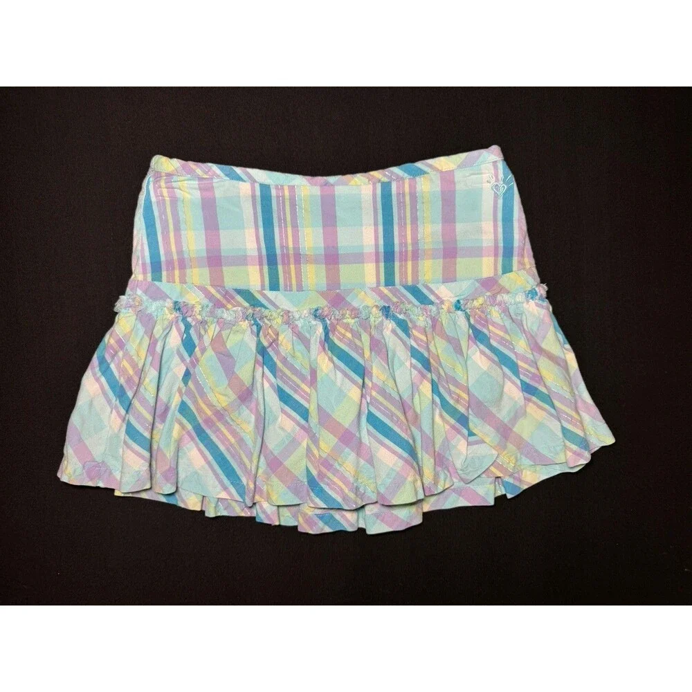 Y2K Justice Plaid Pleated Mini Skort Blue Sparkle Girls' 10 / 24